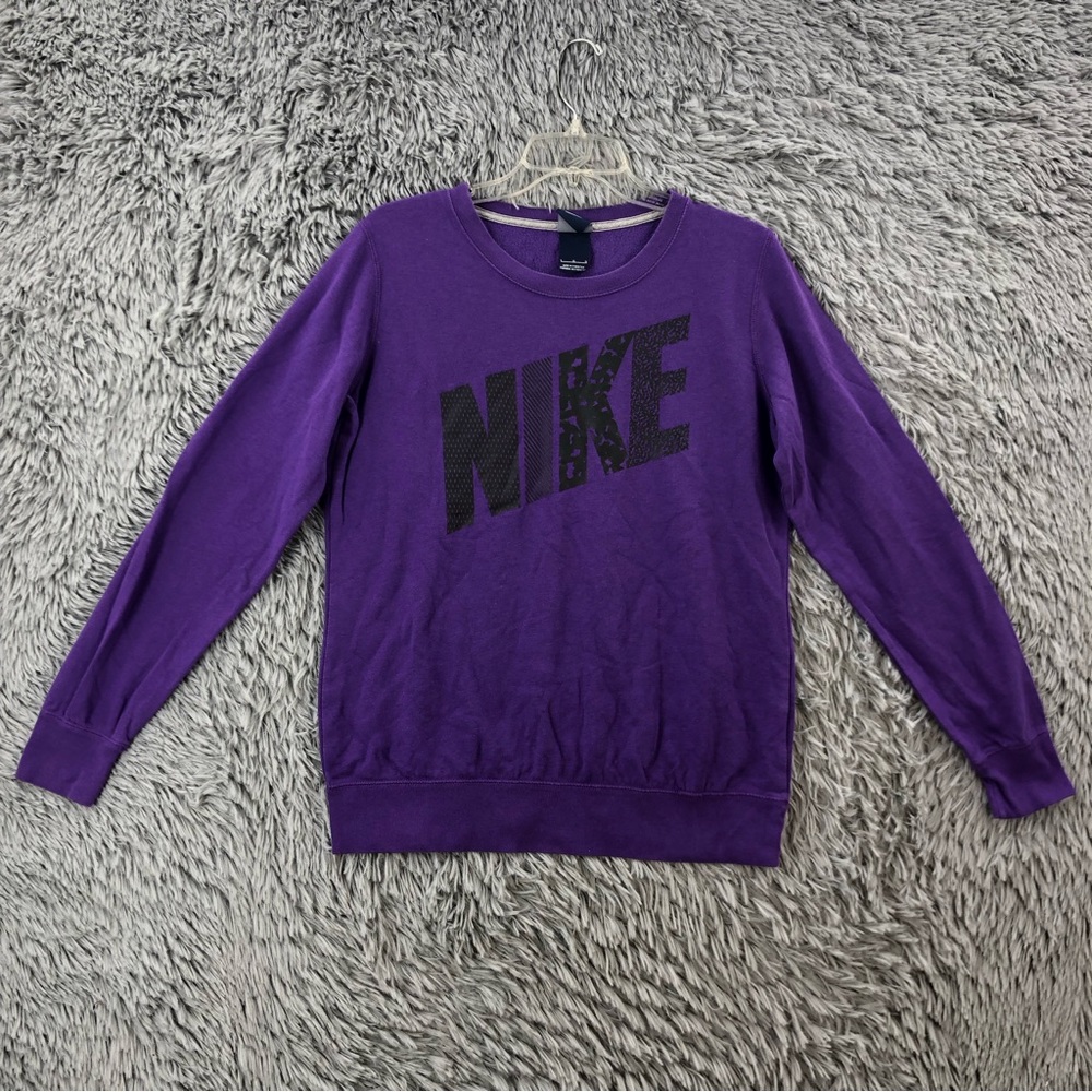 Nike Sweatshirt Womens Large Spellout Purple Black Lightweight